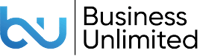 Business Unlimited logo with blue BU symbol and white text